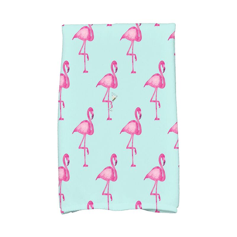18 x 30 inch Flamingo Fanfare Martini Animal Print Kitchen Towel - Blue