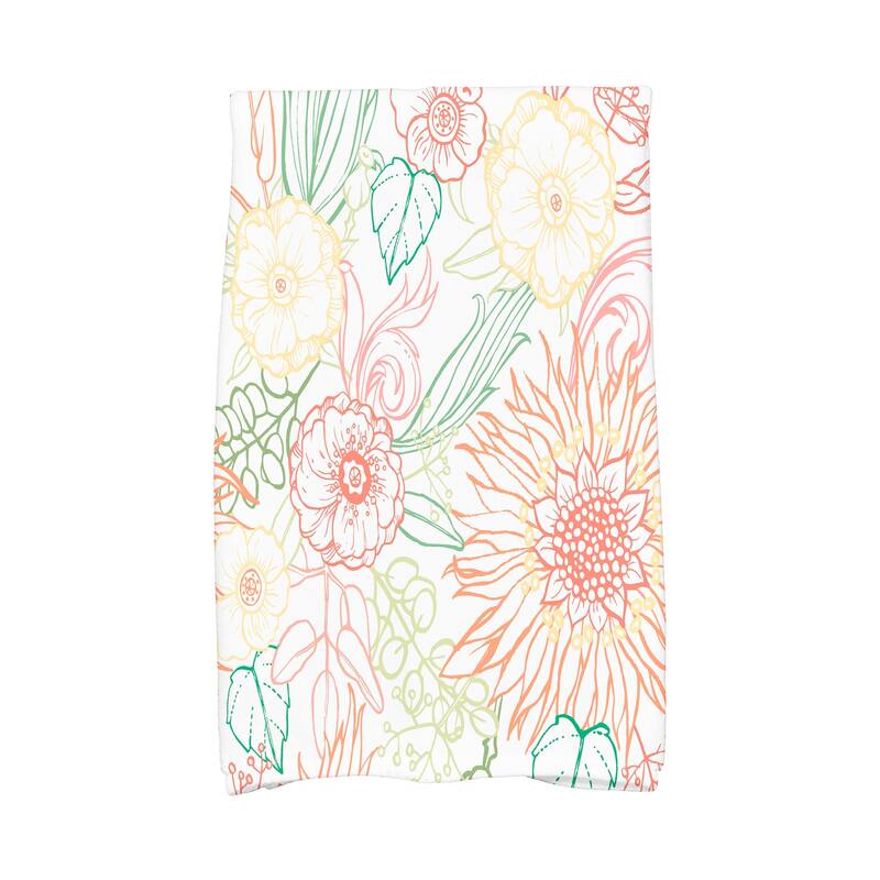 18 x 30 Inch Zentangle 4 Color Floral Print Kitchen Towel - Orange