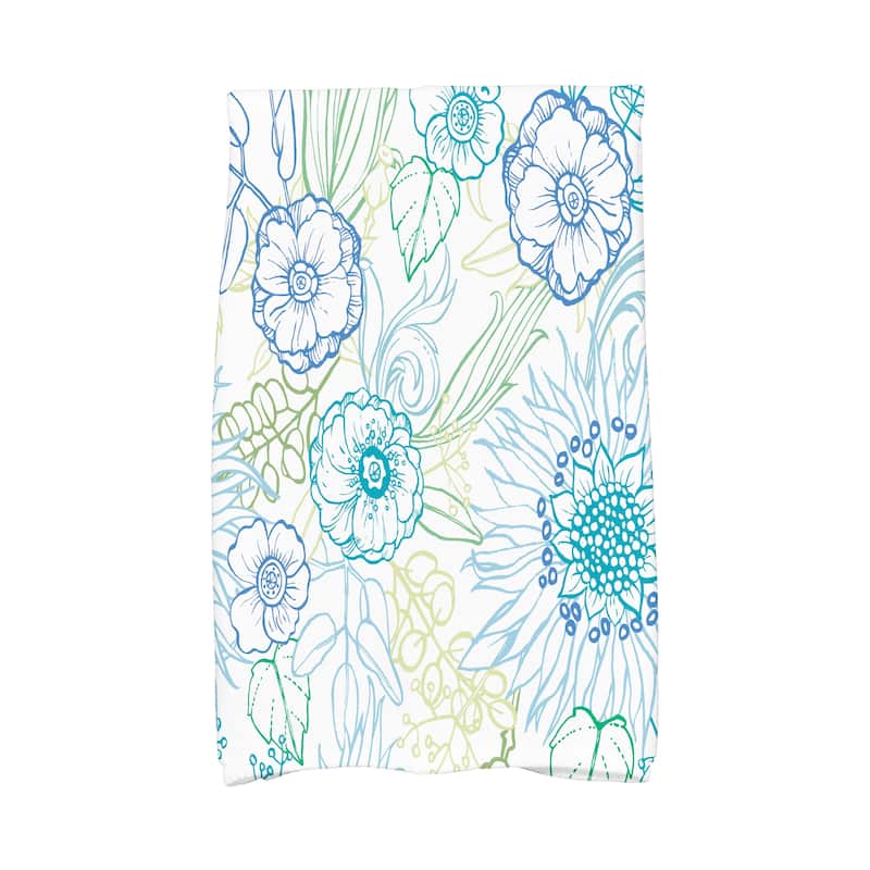 18 x 30 Inch Zentangle 4 Color Floral Print Kitchen Towel - Blue