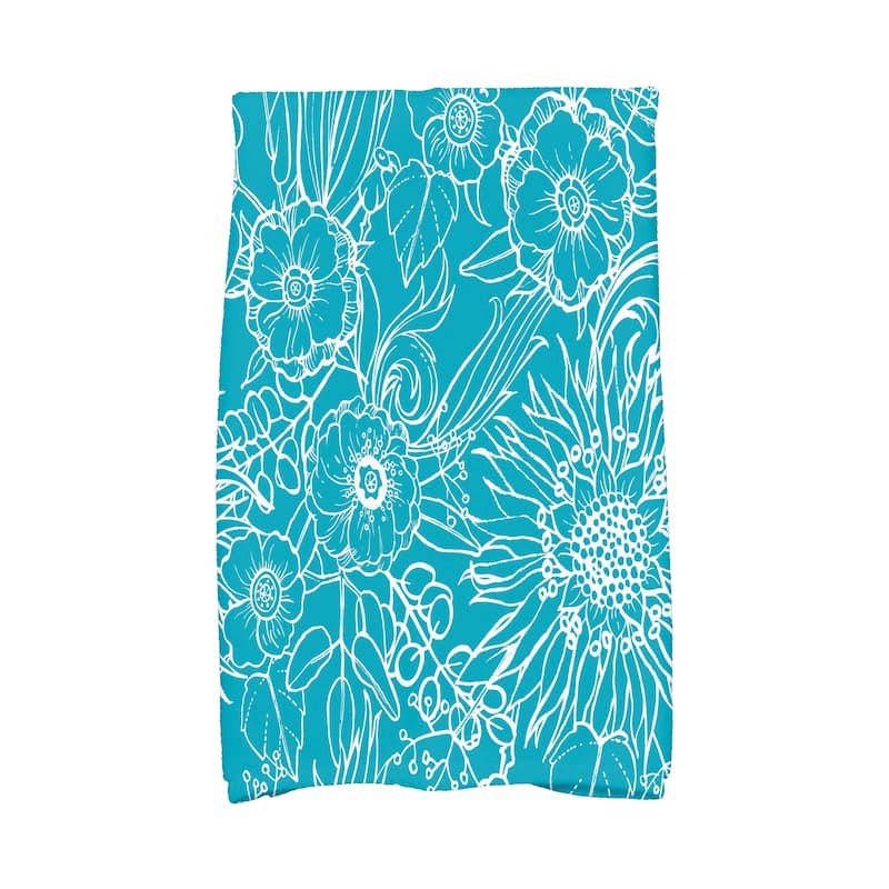 18 x 30 Inch Zentangle 4 Floral Print Kitchen Towel - Blue