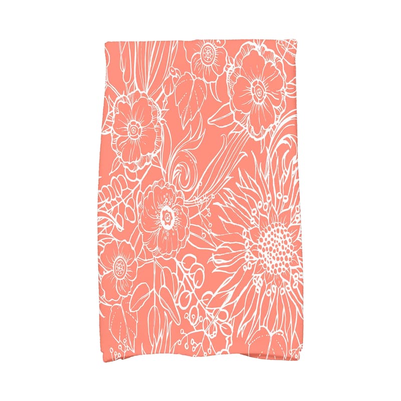 18 x 30 Inch Zentangle 4 Floral Print Kitchen Towel - Orange