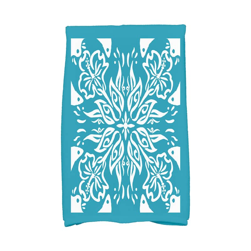 18 x 30 Inch Cuban Tile 3 Geometric Print Kitchen Towel - Teal