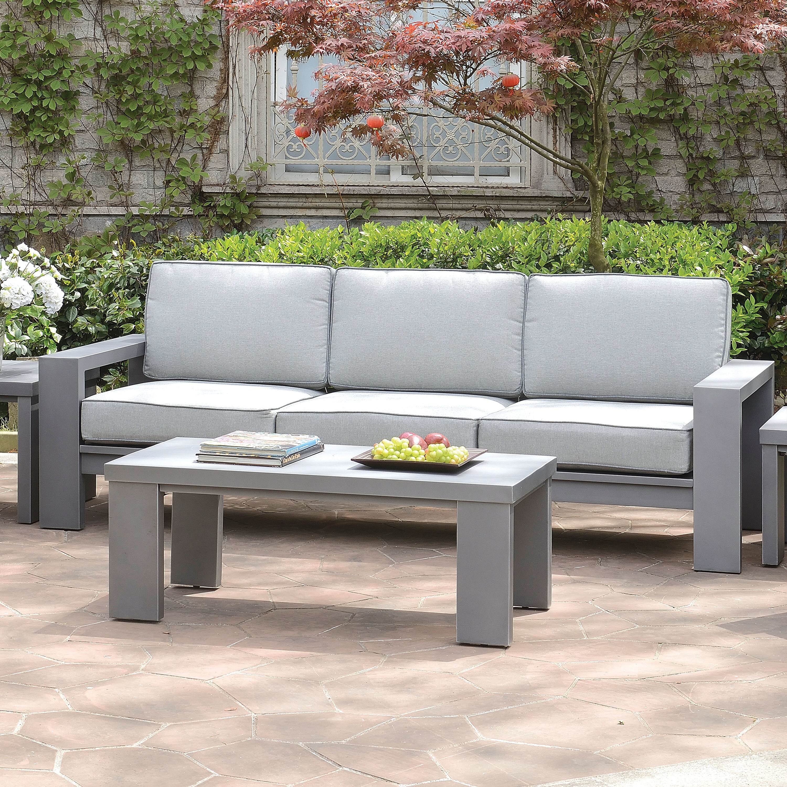 Shop Furniture Of America Luva Modern Grey Aluminum Patio Sofa On Sale Overstock 19683723