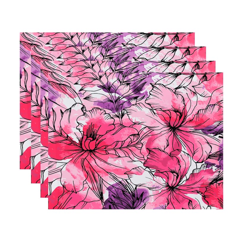 18 x 14 inch Zentangle Floral Print Placemat (Set of 4) - Pink
