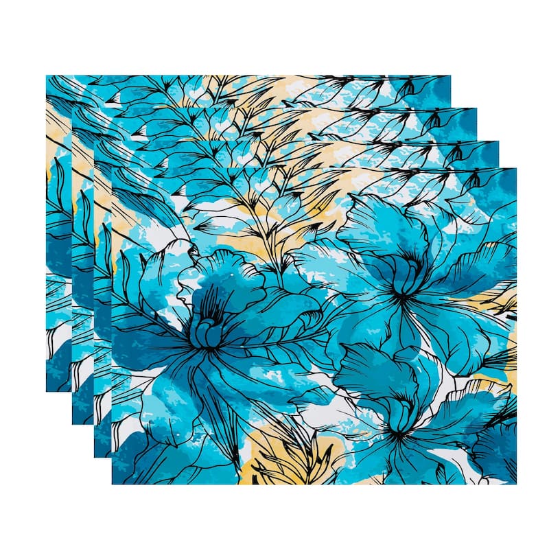 18 x 14 inch Zentangle Floral Print Placemat (Set of 4) - Blue