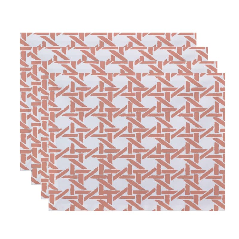18 x 14 Inch Rattan Geometric Geometric Print Placemat (set of 4) - Coral