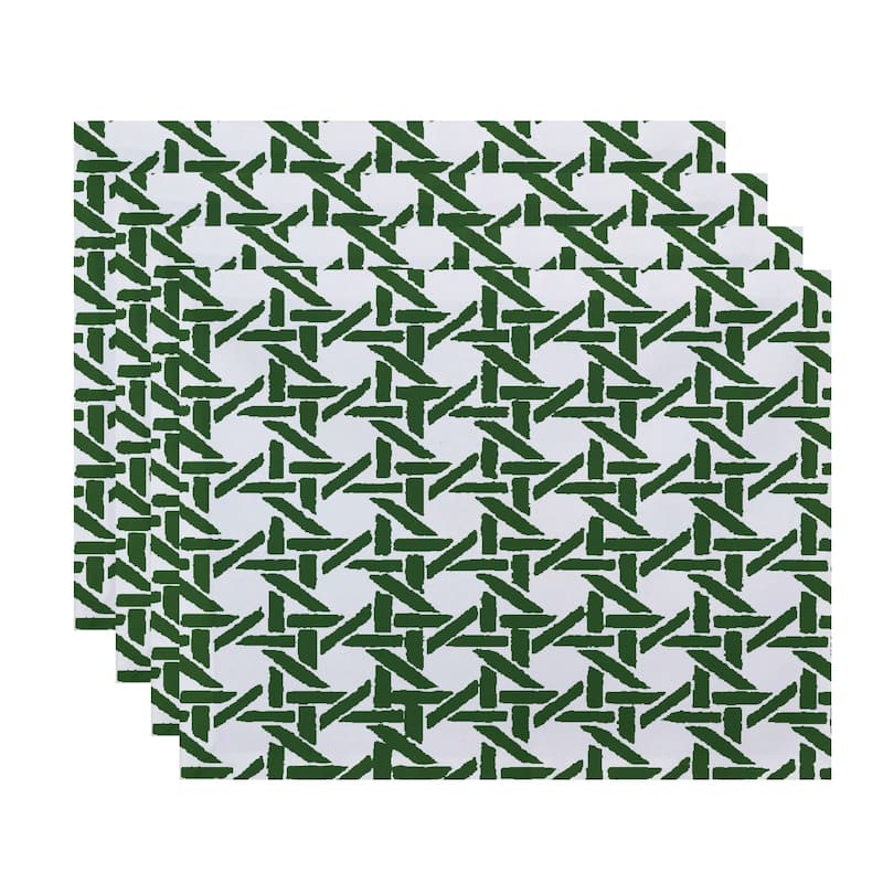 18 x 14 Inch Rattan Geometric Geometric Print Placemat (set of 4) - Green