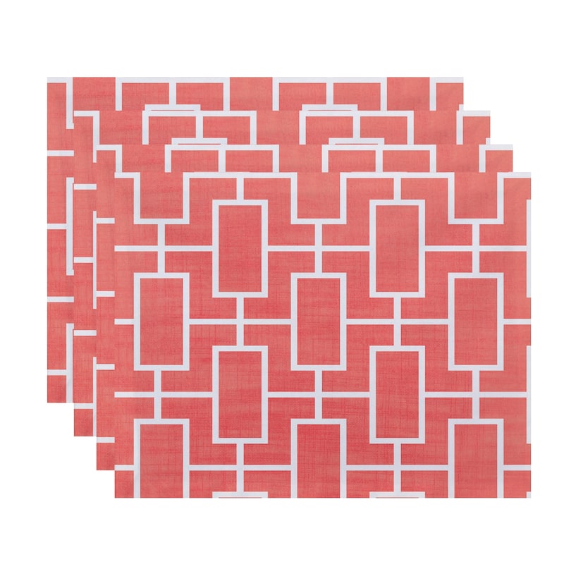 18 x 14 Inch Screen Lattice Geometric Print Placemat (set of 4) - Coral