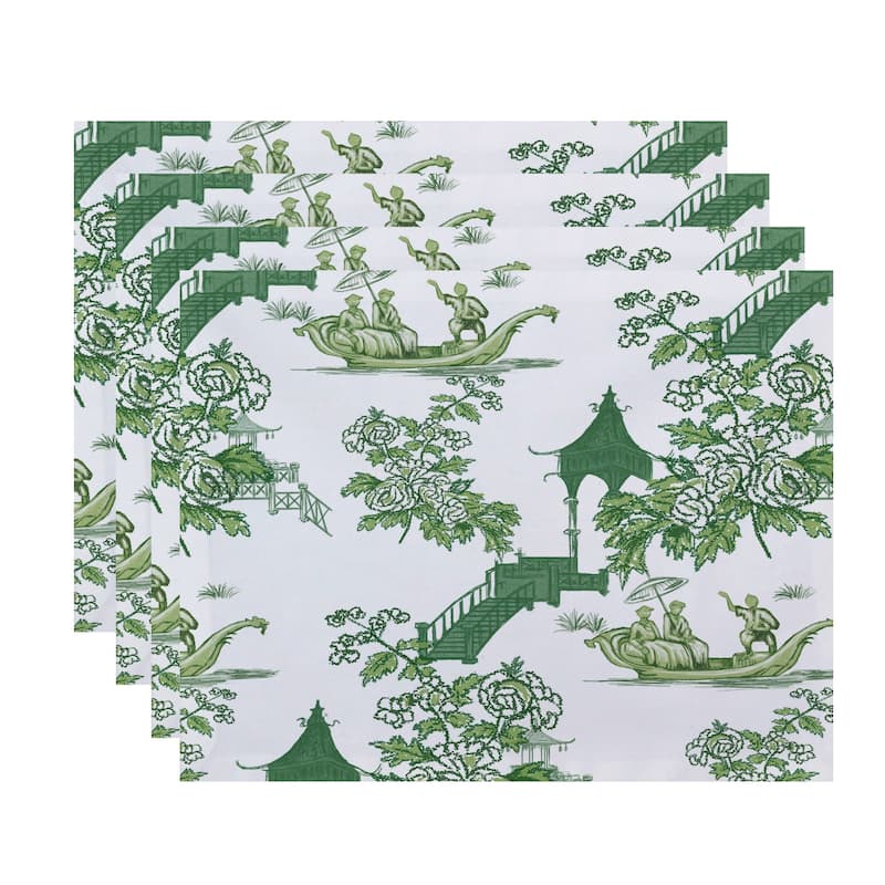 18 x 14 Inch China Old Floral Print Placemat (set of 4) - Green