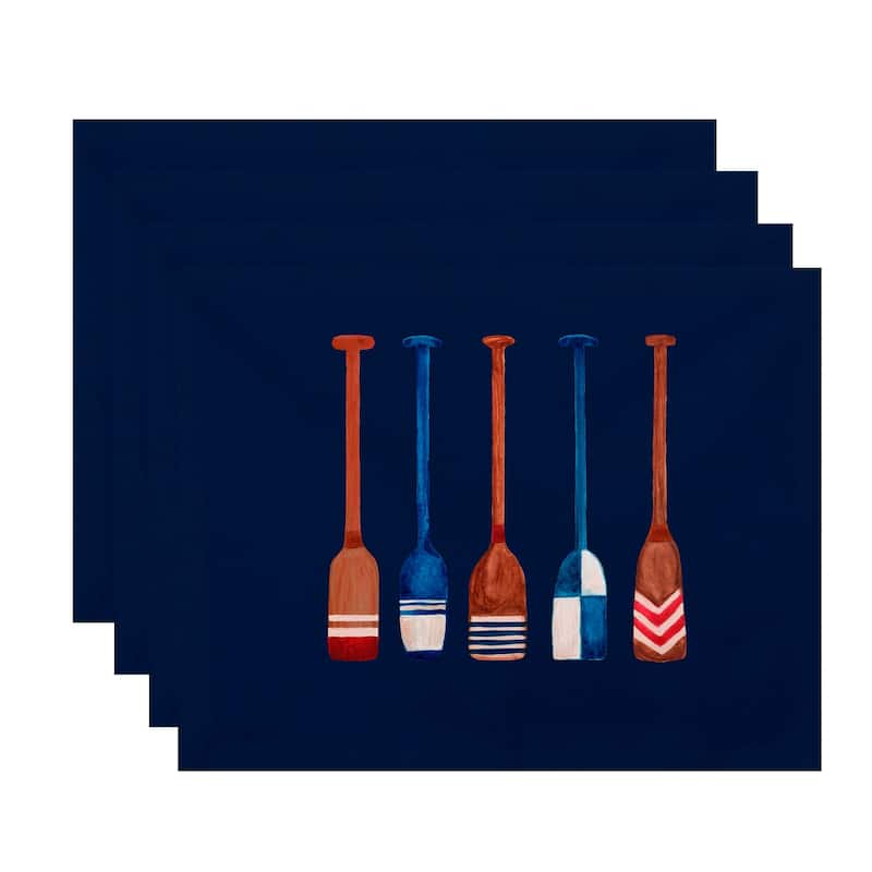 18 x 14 Inch Oar Multi Painted Geometric Print Placemat (Set of 4) - Navy