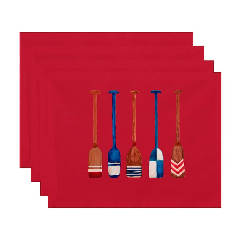 18 x 14 Inch Oar Multi Painted Geometric Print Placemat (Set of 4) - Red