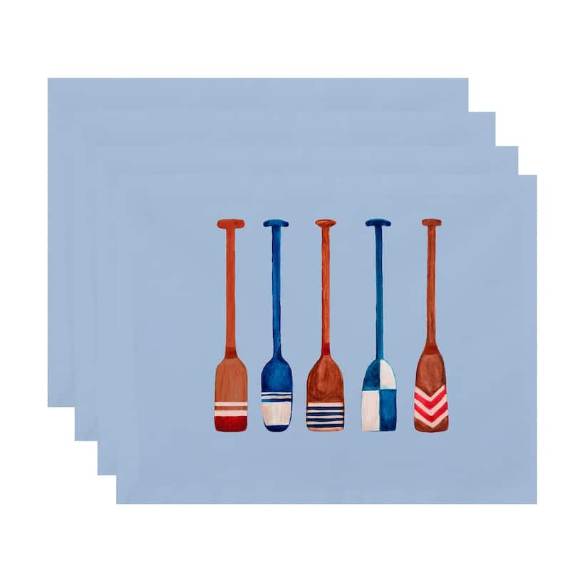 18 x 14 Inch Oar Multi Painted Geometric Print Placemat (Set of 4) - Blue