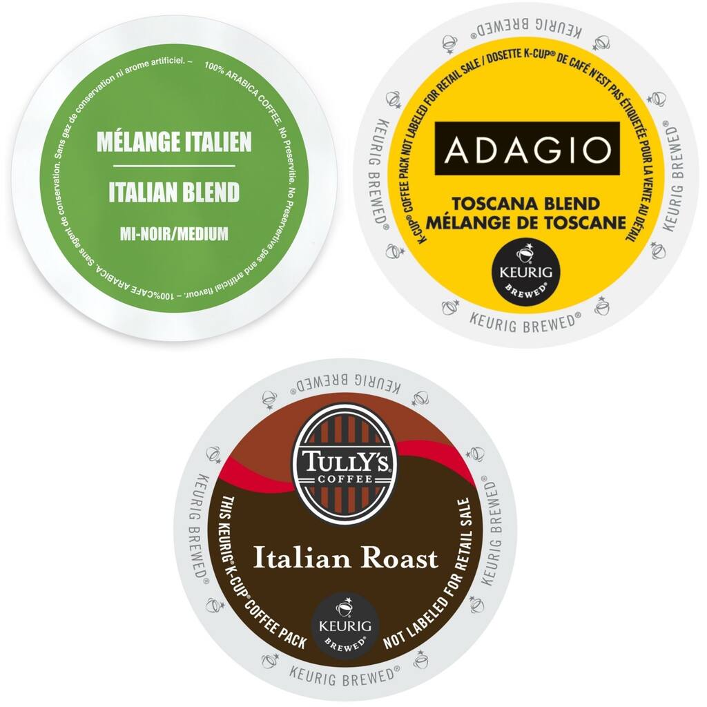 Italian Roast K-Cup Coffee Variety Pack, 2.0 Keurig Compatible Sampler with Adagio, Faro, Lavazza & Tully's 96 Count