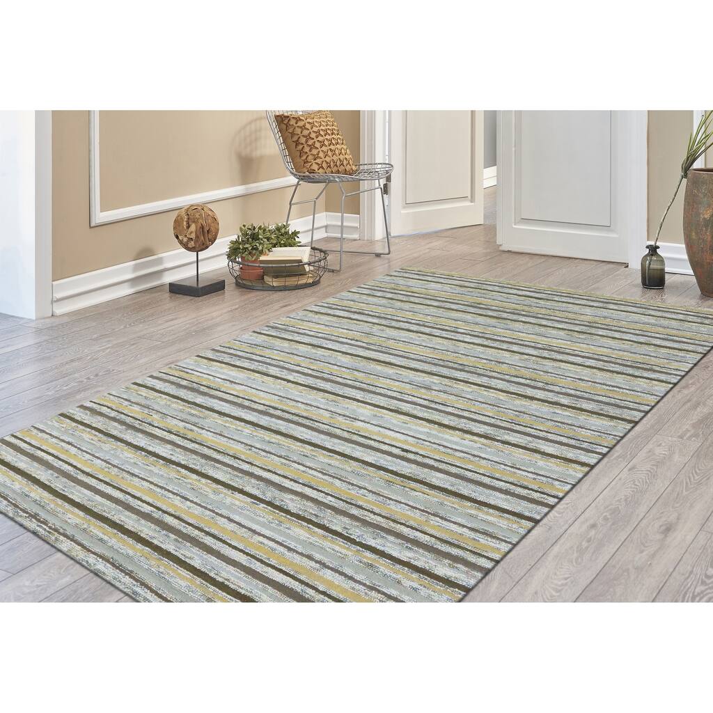 Hand-Tufted Perry Gold Striped Blended New Zealand Wool Rug (5' x 8') - 5' x 8'