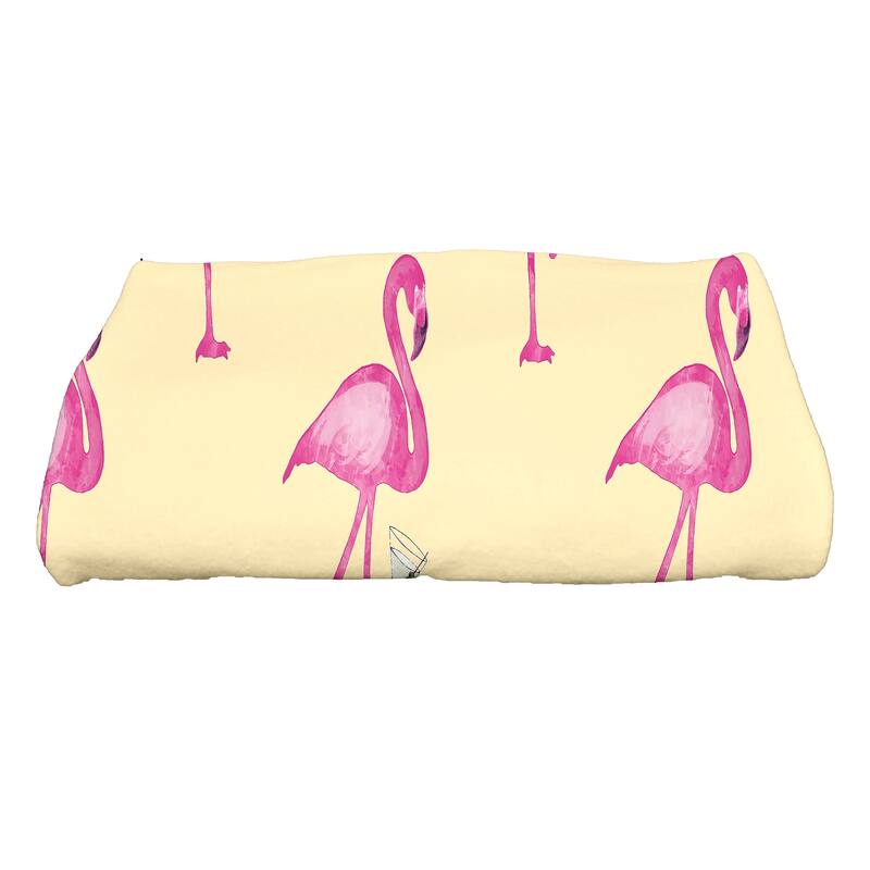 30 x 60 inch Flamingo Fanfare Martini Animal Print Print Bath Towel - Yellow