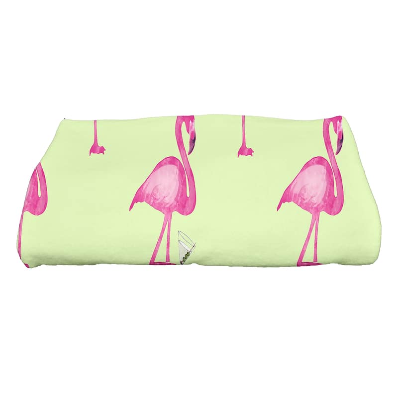 30 x 60 inch Flamingo Fanfare Martini Animal Print Print Bath Towel - Green