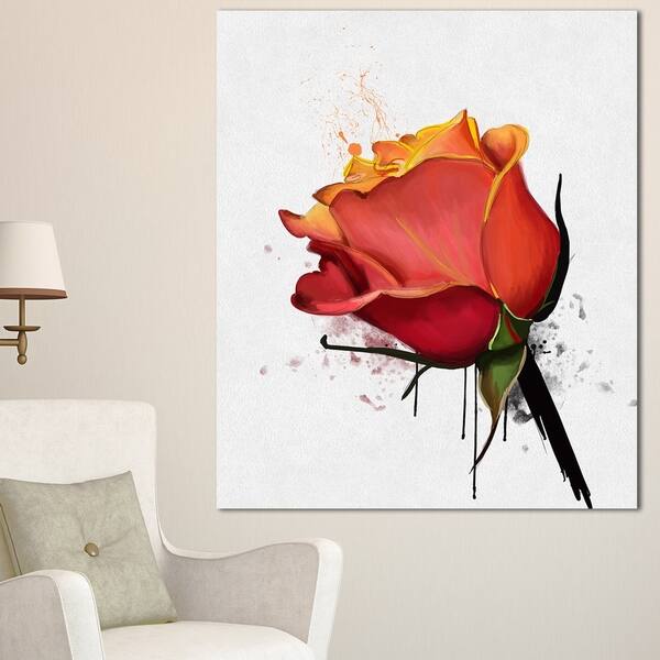 Designart 'Isolated Red Rose Watercolor Sketch' Extra Large Floral ...