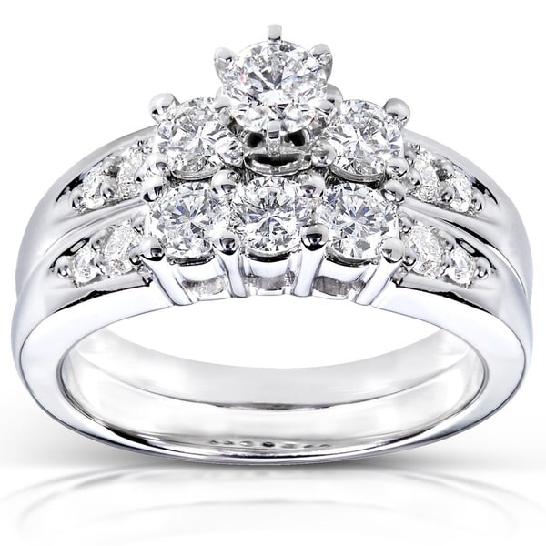 Annello 14k Gold 1ct TDW Round Diamond Wedding Ring Set