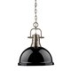 preview thumbnail 3 of 2, Duncan 1 Light Pendant with Chain in Aged Brass with a Black