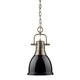 preview thumbnail 3 of 1, Duncan Mini Pendant with Chain in Aged Brass with a Black