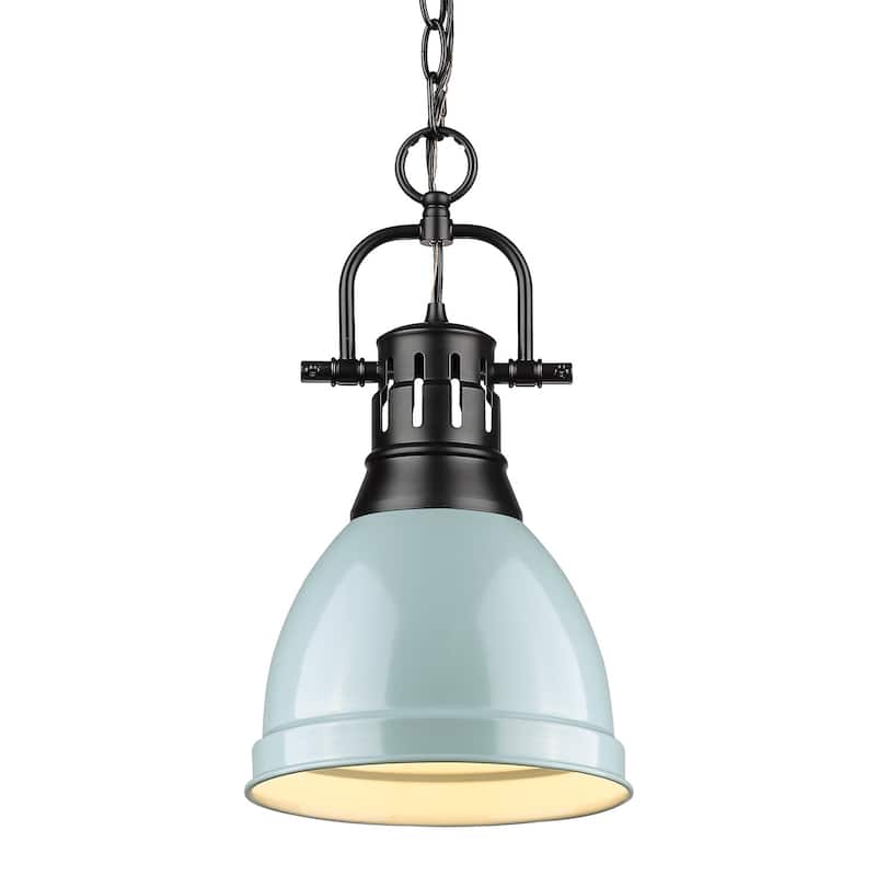 Duncan Mini Pendant with Chain in Aged Brass with an Aged Brass Shade - black with seafoam shade