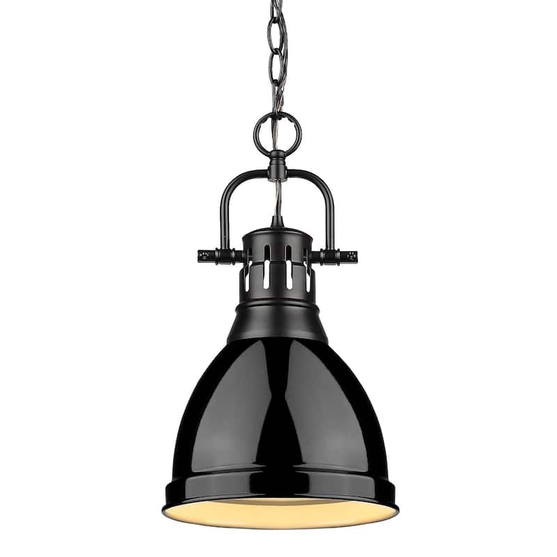 Duncan Mini Pendant with Chain in Aged Brass with an Aged Brass Shade - black with black shade