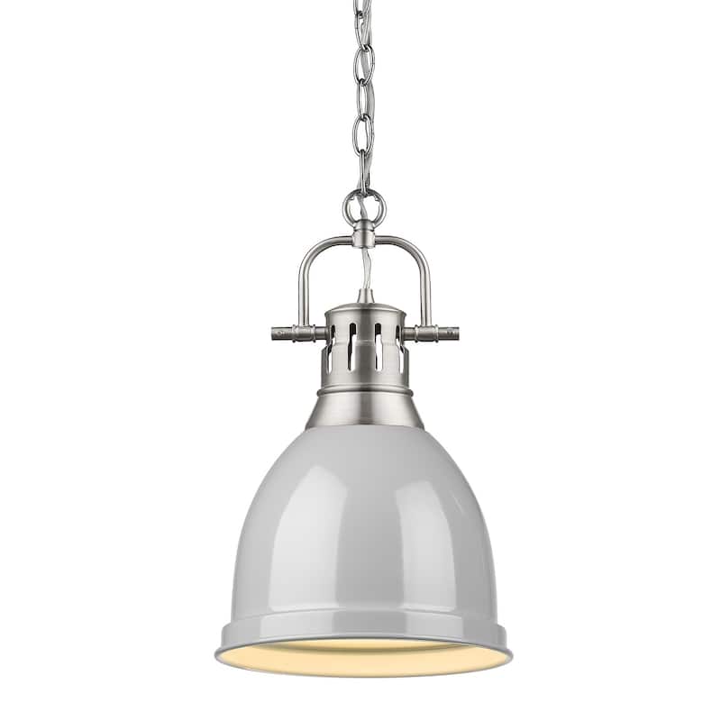 Duncan Mini Pendant with Chain in Aged Brass with an Aged Brass Shade - pewter with gray shade