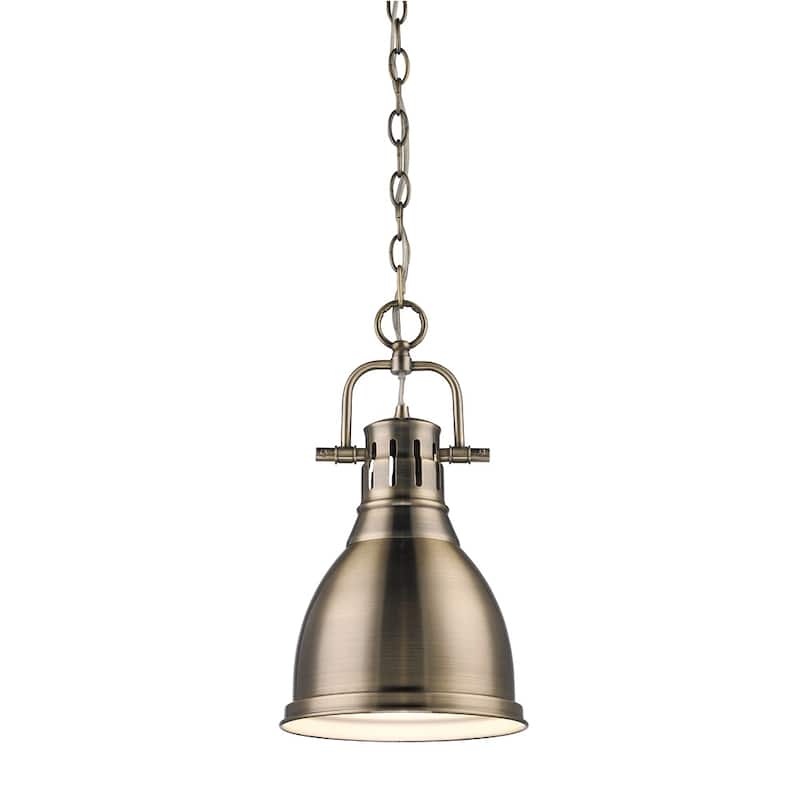 Duncan Mini Pendant with Chain in Aged Brass with an Aged Brass Shade