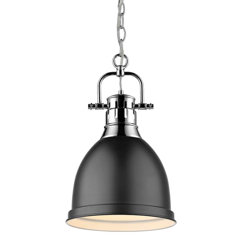 Duncan Mini Pendant with Chain in Aged Brass with an Aged Brass Shade - chrome with matte black shade