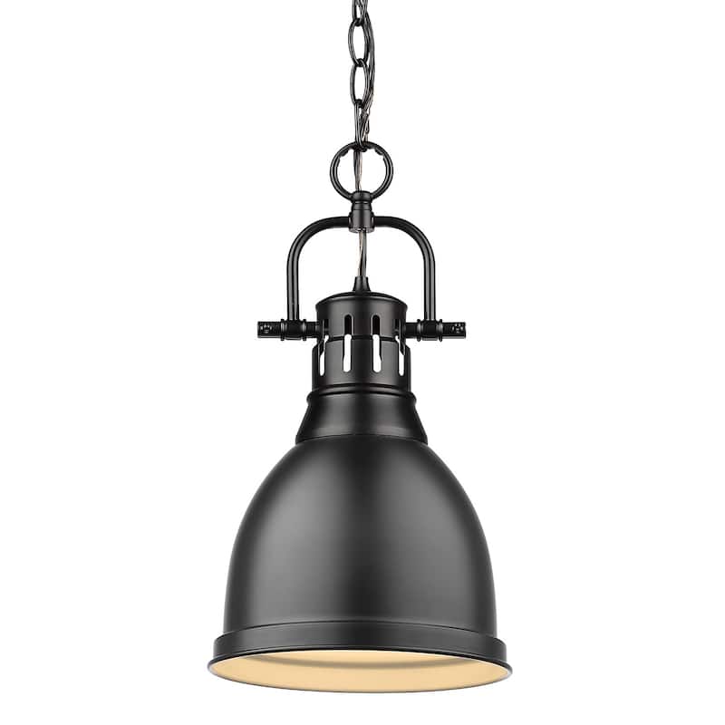Duncan Mini Pendant with Chain in Aged Brass with an Aged Brass Shade - black with matte black shade