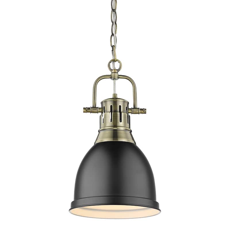 Duncan Mini Pendant with Chain in Aged Brass with an Aged Brass Shade - aged brass with matte black shade