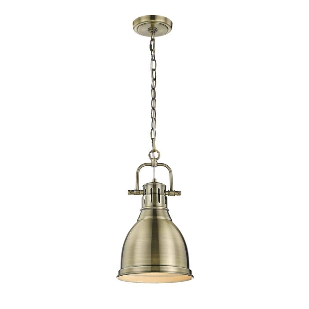 Duncan Mini Pendant with Chain in Aged Brass with an Aged Brass Shade