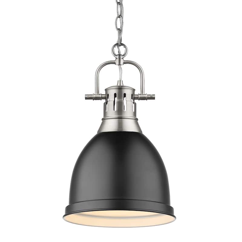 Duncan Mini Pendant with Chain in Aged Brass with an Aged Brass Shade - pewter with matte black shade