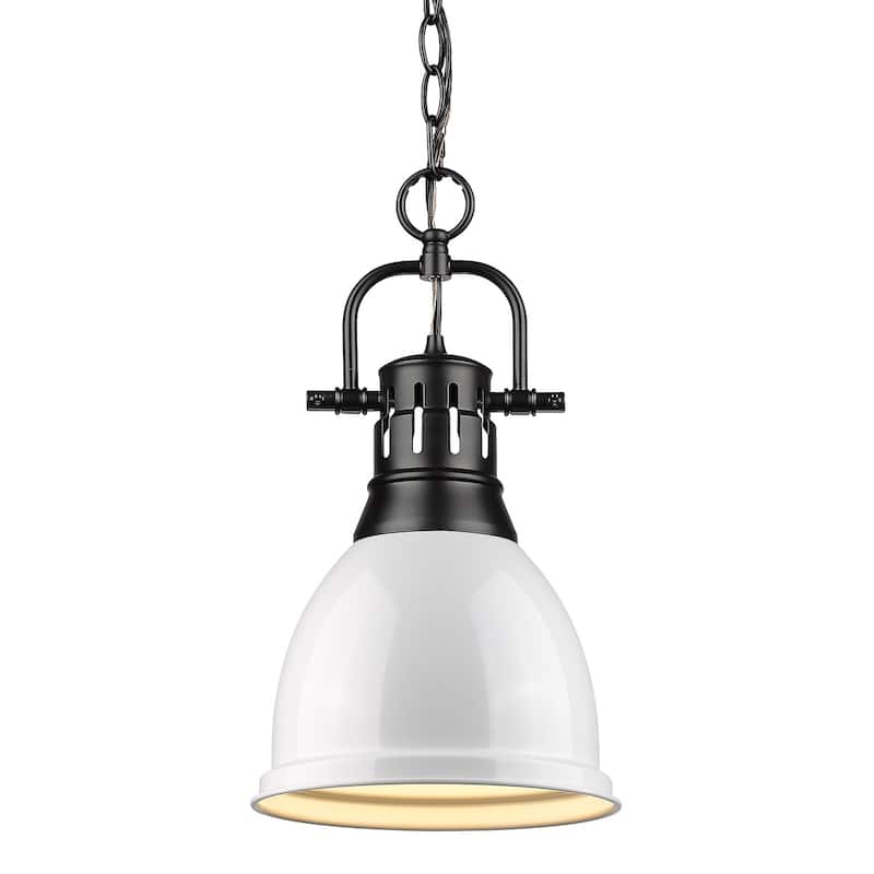 Duncan Mini Pendant with Chain in Aged Brass with an Aged Brass Shade - black with white shade