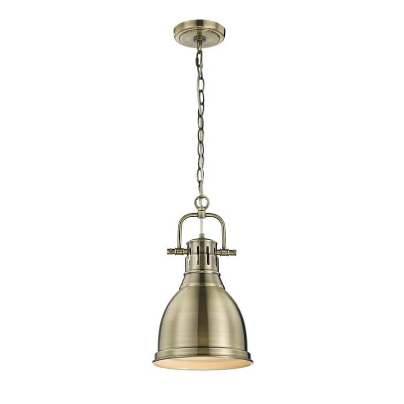 Duncan Mini Pendant with Chain in Aged Brass with an Aged Brass Shade