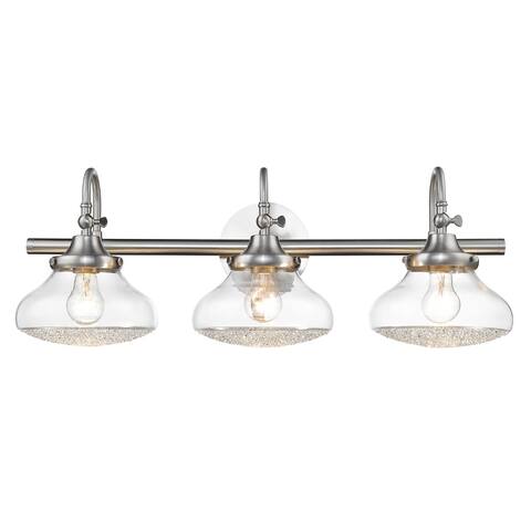 Asha 3 Light Bath Vanity in Pewter with Crushed Crystal Glass