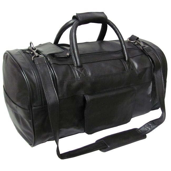 Amerileather Black Leather 20-inch Carry On Dual-zippered Duffel - Free ...