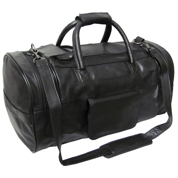 Shop Amerileather Black Leather 20-inch Carry On Dual-zippered Duffel - On Sale - Free Shipping ...