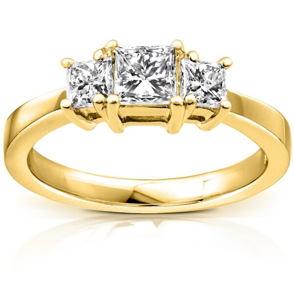 Annello by Kobelli 14k Gold 1ct TDW 3 Stone Princess Diamond Engagement Ring