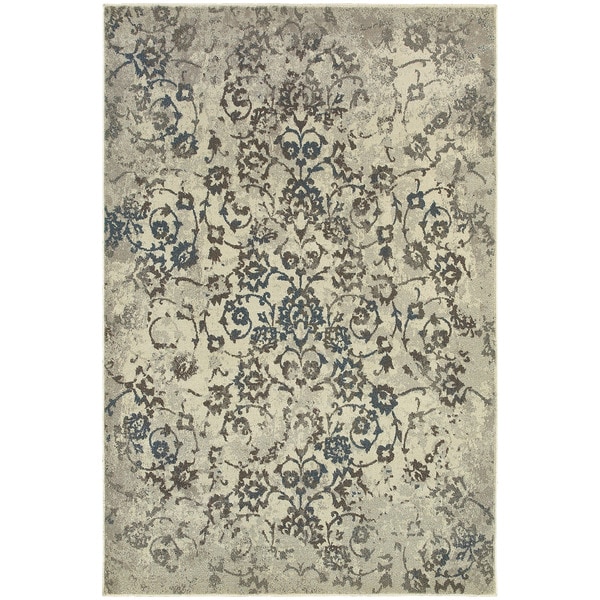 Faded Floral Beige/ Grey Rug (1'10X3')
