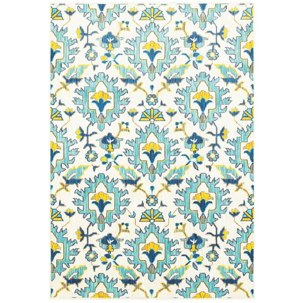 Shop Modern Floral Traditions Ivory Blue Indoor Outdoor Rug 1 10