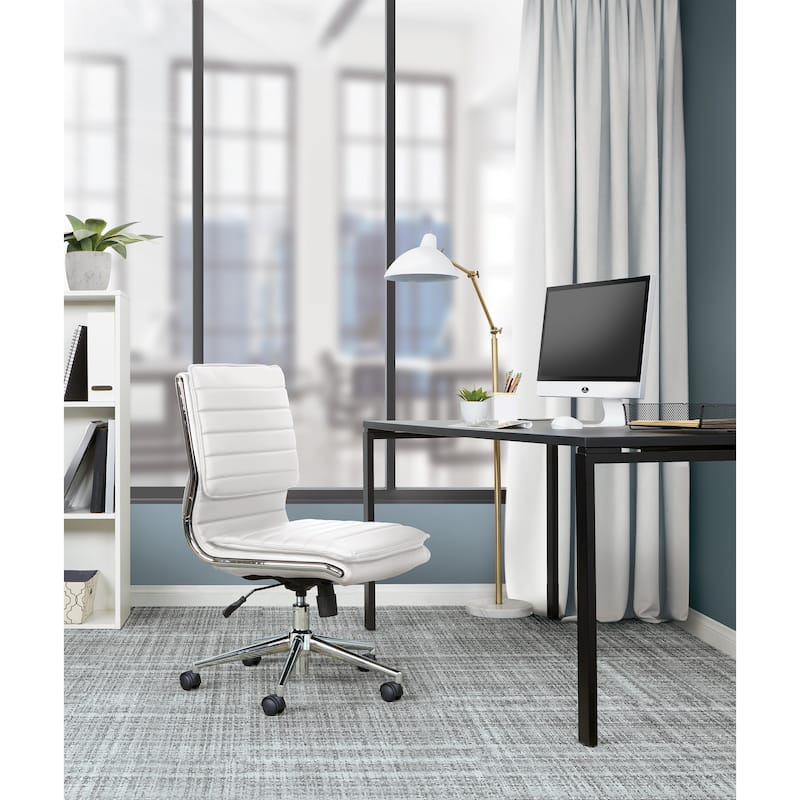 Armless Mid Back Professional Managers Faux Leather Chair with Chrome Base