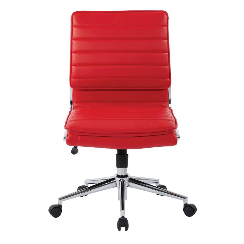 Armless Mid Back Professional Managers Faux Leather Chair with Chrome Base