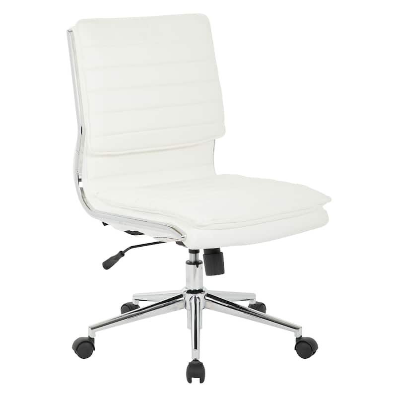 Armless Mid Back Professional Managers Faux Leather Chair with Chrome Base - White/Silver