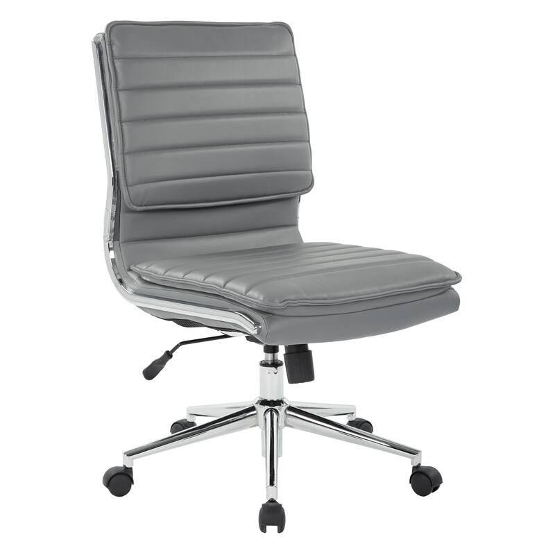 Armless Mid Back Professional Managers Faux Leather Chair with Chrome Base - Grey/Silver