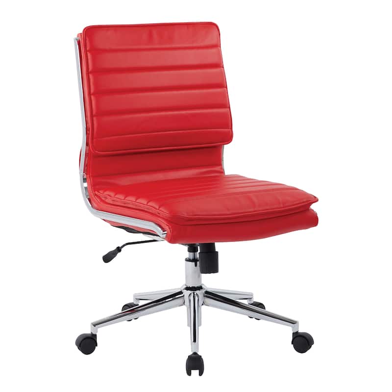 Armless Mid Back Professional Managers Faux Leather Chair with Chrome Base - Silver/Red