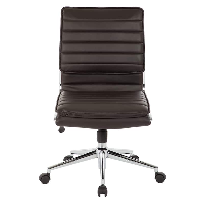Armless Mid Back Professional Managers Faux Leather Chair with Chrome Base