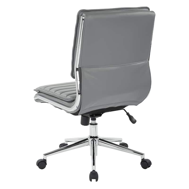 Armless Mid Back Professional Managers Faux Leather Chair with Chrome Base