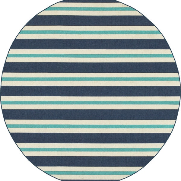 Multi Striped Blue Ivory Indoor Outdoor Rug 7 10 Round 8 Multi Striped Blue Ivory Indoor Outdoor Rug 7 X27 10 Round