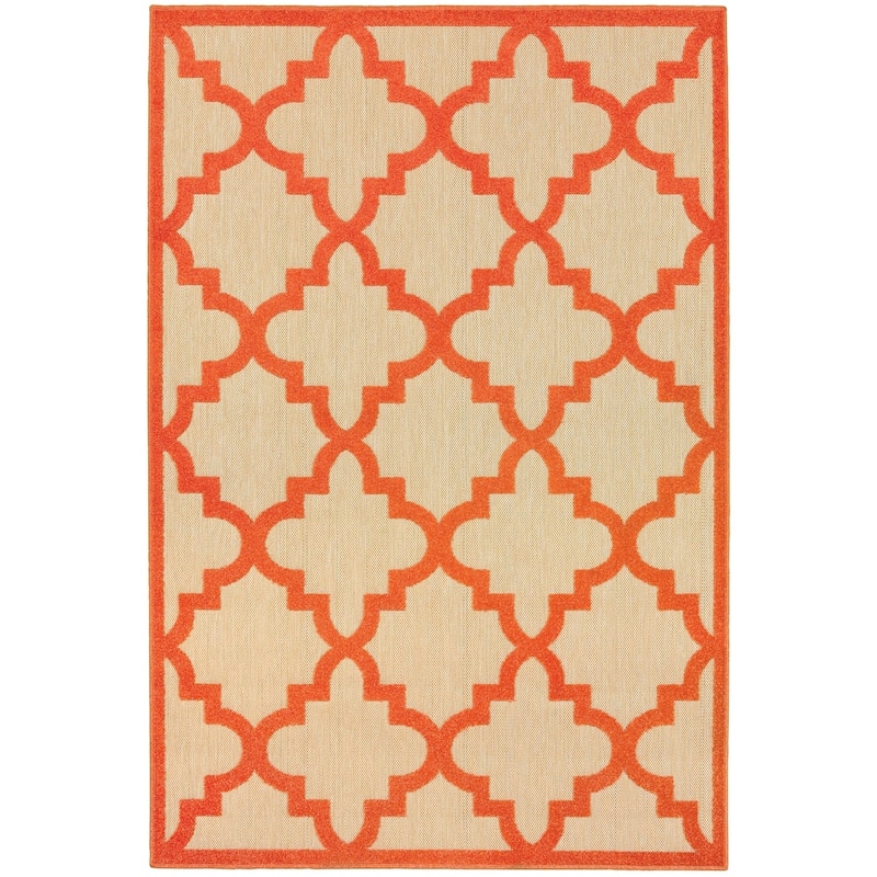 Style Haven Cara Mixed Pile Quatrafoil Lattice Indoor/ Outdoor Area Rug - 1'10" x 3'3" - Orange/Sand